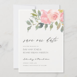 Soft Blush Watercolor Floral Save the Date Card