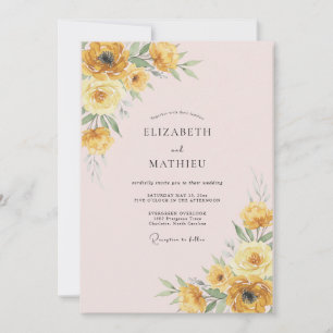Soft Blush Yellow Ranunculus Eucalyptus Wedding Invitation