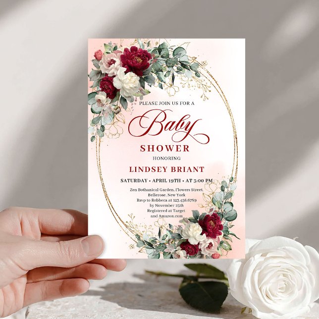 Soft Bohemian Burgundy Greenery Baby Shower Invite (Soft Bohemian Burgundy Greenery Baby Shower Invitation)