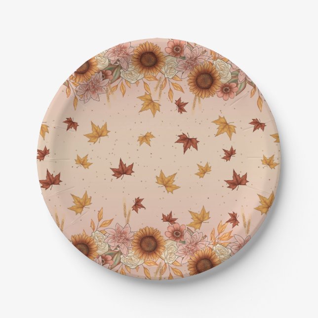 Soft Boho Autumn Pattern Paper Plate (Front)