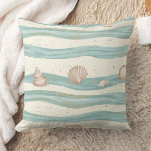 Soft Boho Beach Waves Seashell - Coastal Serenity Cushion