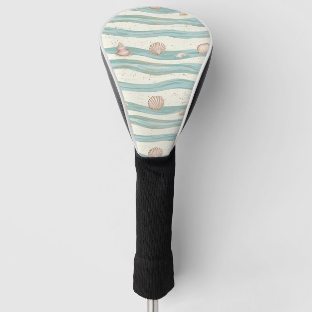 Soft Boho Beach Waves Seashell - Coastal Serenity Golf Head Cover (Front)