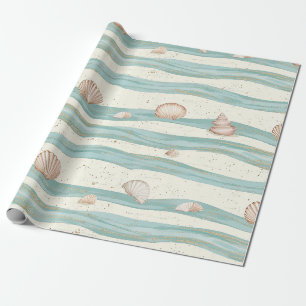 Soft Boho Beach Waves Seashell - Coastal Serenity Wrapping Paper
