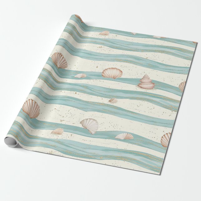 Soft Boho Beach Waves Seashell - Coastal Serenity Wrapping Paper (Unrolled)