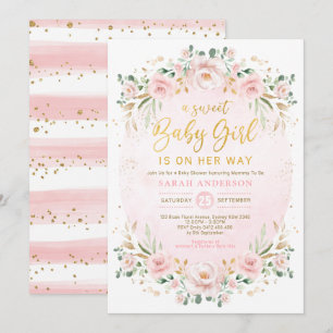 Soft Boho Blush Floral Wreath Girl Baby Shower Invitation