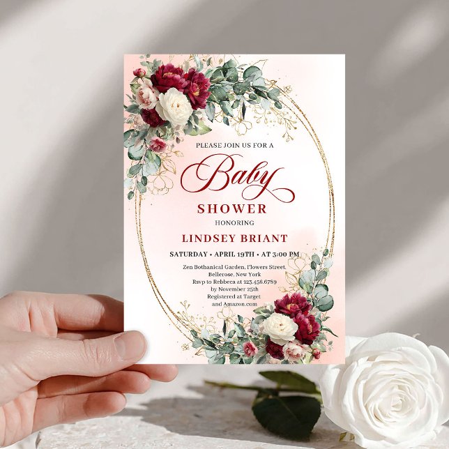 Soft Boho Marsala Peony Baby Shower Invite (Soft Boho Marsala Peony Baby Shower Invite)