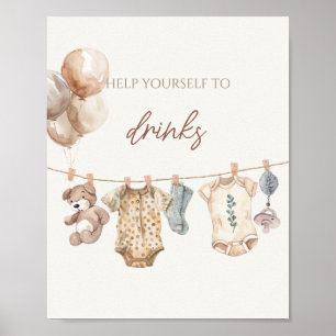 Soft Boho Neutral Baby Clothes Baby Shower Drinks Poster