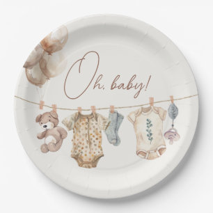 Soft Boho Neutral Baby Clothes Baby Shower Paper Plate