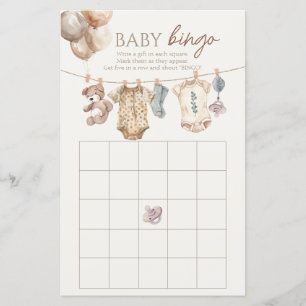 Soft Boho Neutral Baby Clothes Bingo Game