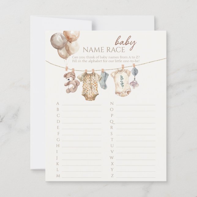 Soft Boho Neutral Baby Clothes Name Race Game (Front)