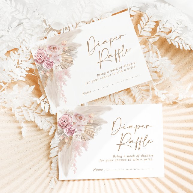 Soft Boho Pampas Grass Pink Flowers Diaper Raffle Enclosure Card (Creator Uploaded)