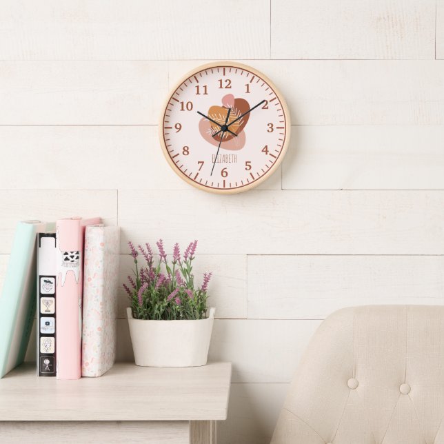 Soft Boho Watercolor Color Palette Simple Leaf  Clock (Reading Room)