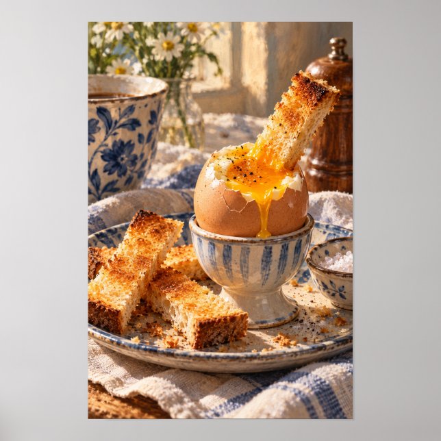 Soft Boiled Egg and Toast Breakfast Kitchen Wall A Poster (Front)
