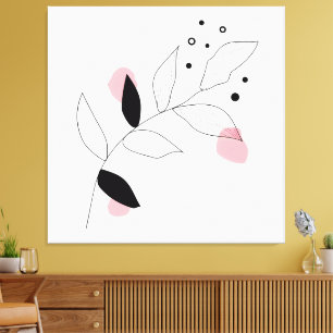 Soft Botanica – Minimalist Leaf Line Art with Pink Canvas Print