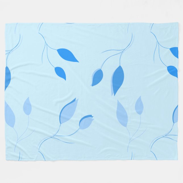 Soft Botanical Blue leaf pattern Fleece Blanket (Front (Horizontal))
