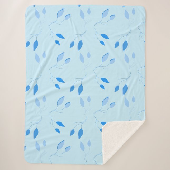 Soft Botanical Blue leaf pattern Sherpa Blanket (Front)