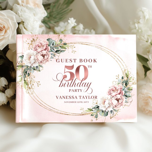 Soft Botanical Blush 50th Birthday Guest Book (Soft Botanical Blush 50th Birthday Guest Book)
