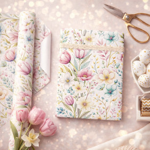 Soft Botanical Easter Flower Design Wrapping Paper