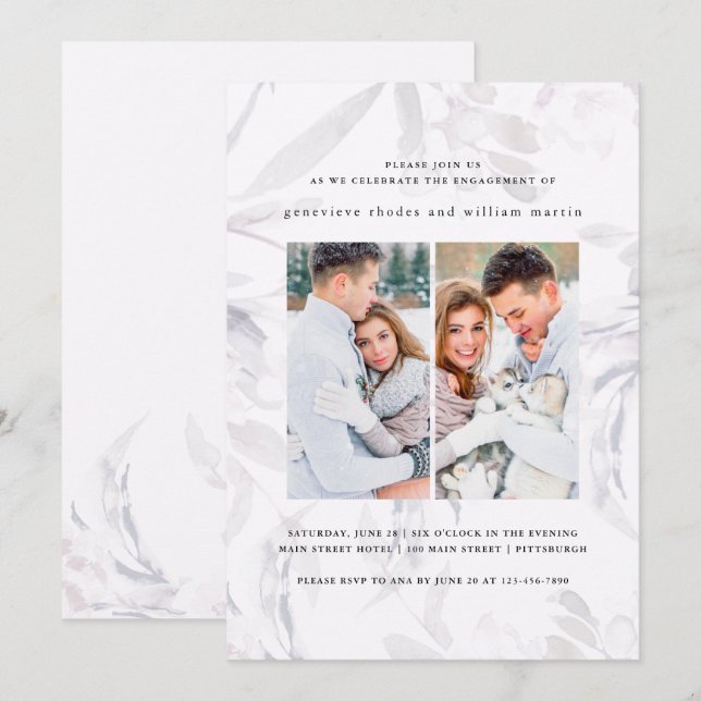 Soft Botanical Engagement Party Photo Invitation (Front/Back)