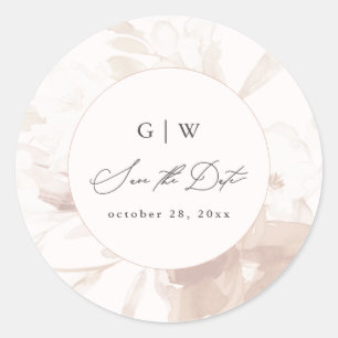 Soft Botanical Floral Monogram and Date Wedding Classic Round Sticker