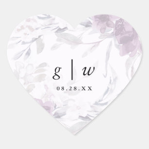 Soft Botanical Floral Monogram and Date Wedding Heart Sticker