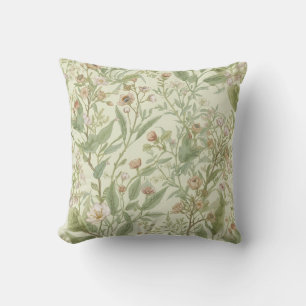 Soft Botanical Floral Sage Green Cushion