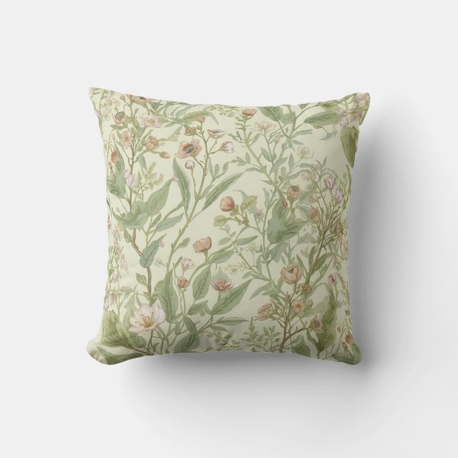Soft Botanical Floral Sage Green Cushion (Front)
