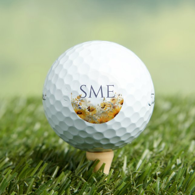 Soft Botanical Meadow Monogram – Golfer Gift Golf Balls (Insitu Tee)