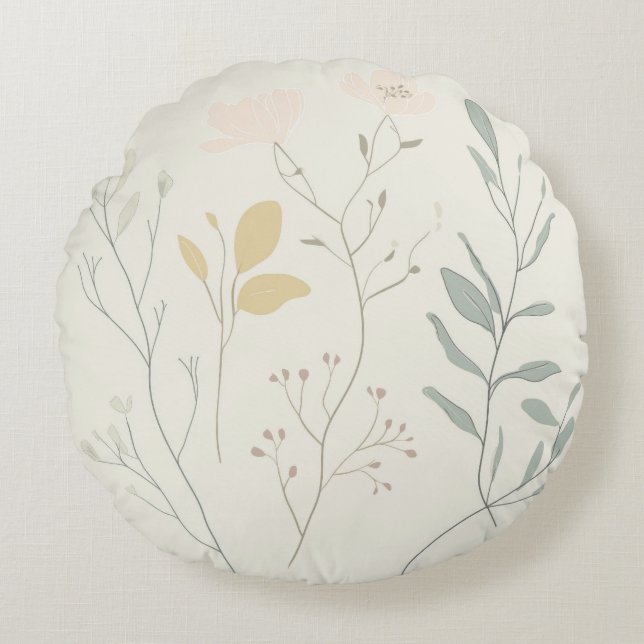 Soft Botanical Pillow - Minimal Pastel Floral (Front)