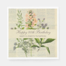 Soft Botanical Vintaqe Wildflower 80th Birthday