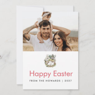 Soft Botanical Watercolor Easter Nest Family Photo Holiday Card