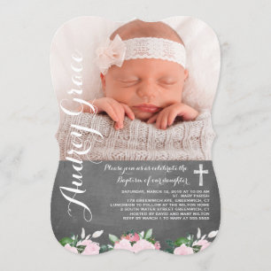 Soft Botanicals Chalkboard Baptism Invitation