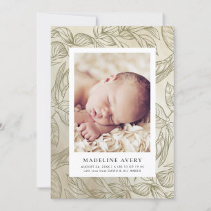 Soft Botanicals Photo Birth Announcement