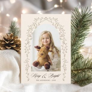 Soft Brown Botanical Vine Frame Photo Christmas Holiday Card