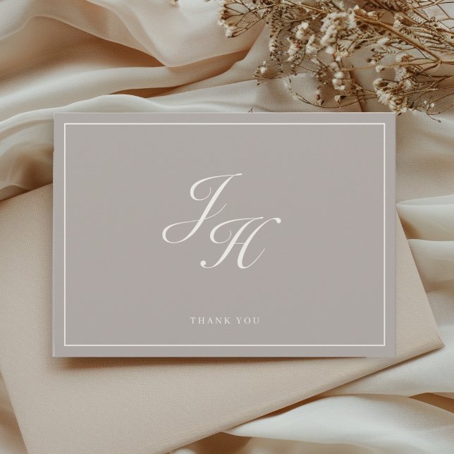 Soft Brown Classic Monogram Wedding Flat Thank You Card (Creator Uploaded)