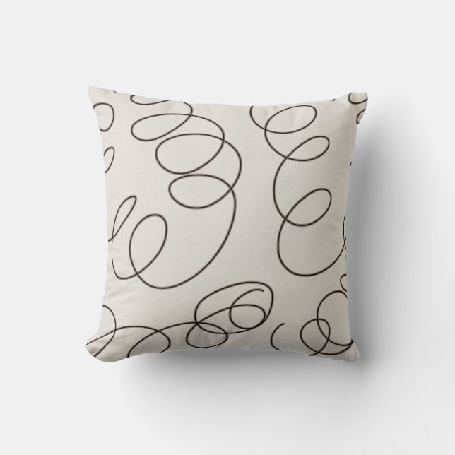 soft brown decorative doodle swirls cushion (Front)