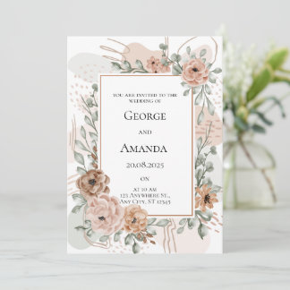 Soft Brown Floral Wedding Invitation