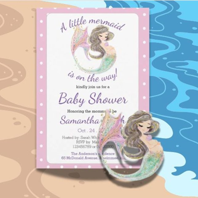 Soft Brown Mermaid Baby Shower glitter theme Invitation (  Celebrate your little one with a soft brown mermaid baby shower )