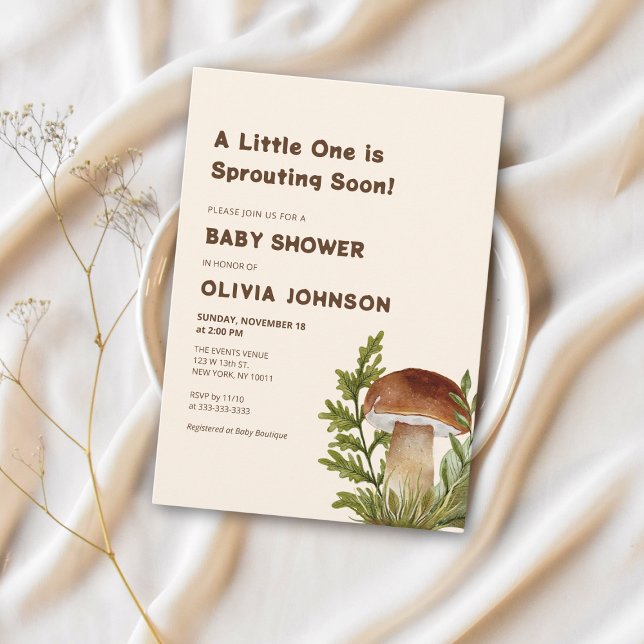 Soft Brown Mushroom Theme Baby Shower Invitation (Creator Uploaded)