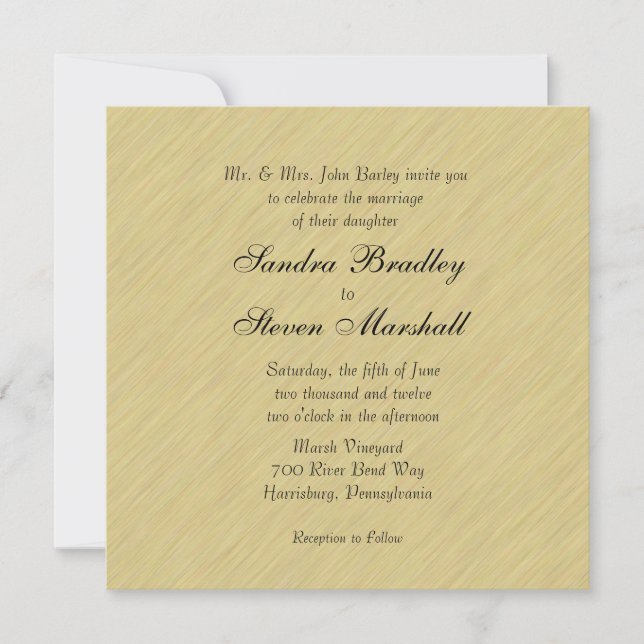 Soft Brushed Gold Wedding Invitation (Front)