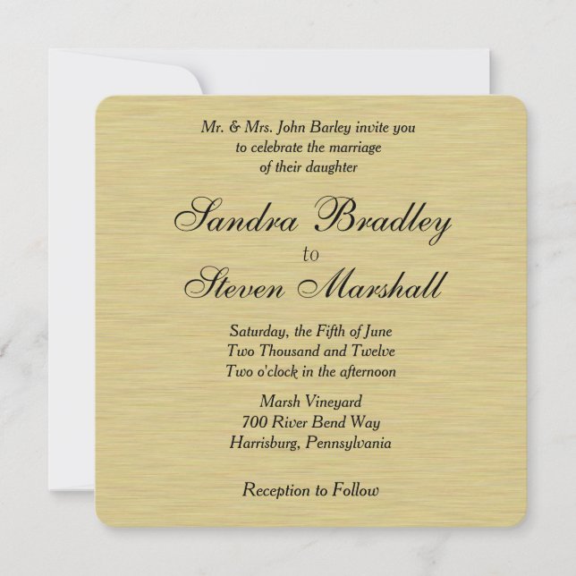 Soft Brushed Gold Wedding Invitation (Front)