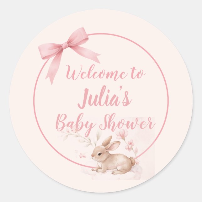 Soft Bunny Welcome Design with Pastel Ribbon  Classic Round Sticker (Front)