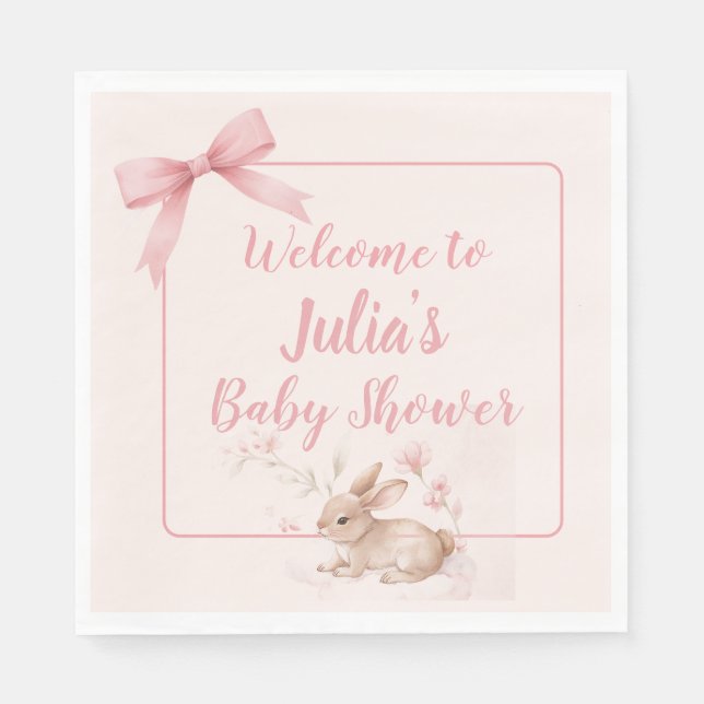 Soft Bunny Welcome Design with Pastel Ribbon  Napkin (Front)