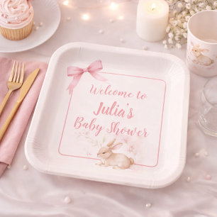 Soft Bunny Welcome Design with Pastel Ribbon Paper Plate