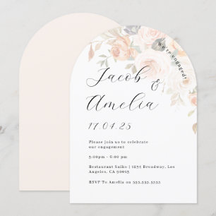 Soft Burnt Orange Floral Arch Engagement Party Invitation