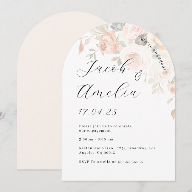 Soft Burnt Orange Floral Arch Engagement Party   Invitation (Front/Back)