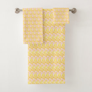 Soft Butter Yellow Flower Petal Pattern Bath Towel Set