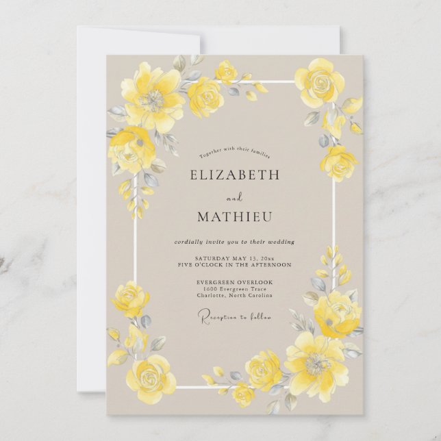 Soft Butter Yellow Petal Wedding Invitation (Front)