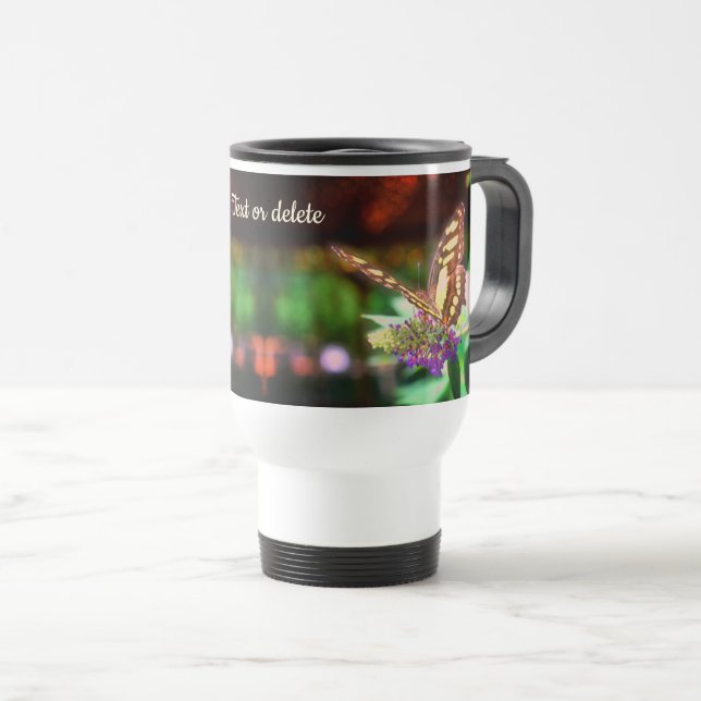 Soft Butterfly On Flower Personalised  Travel Mug (Front Right)