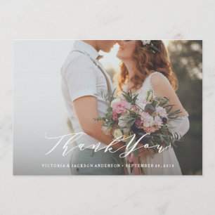 Soft Calligraphy Wedding Thank You Photo Card